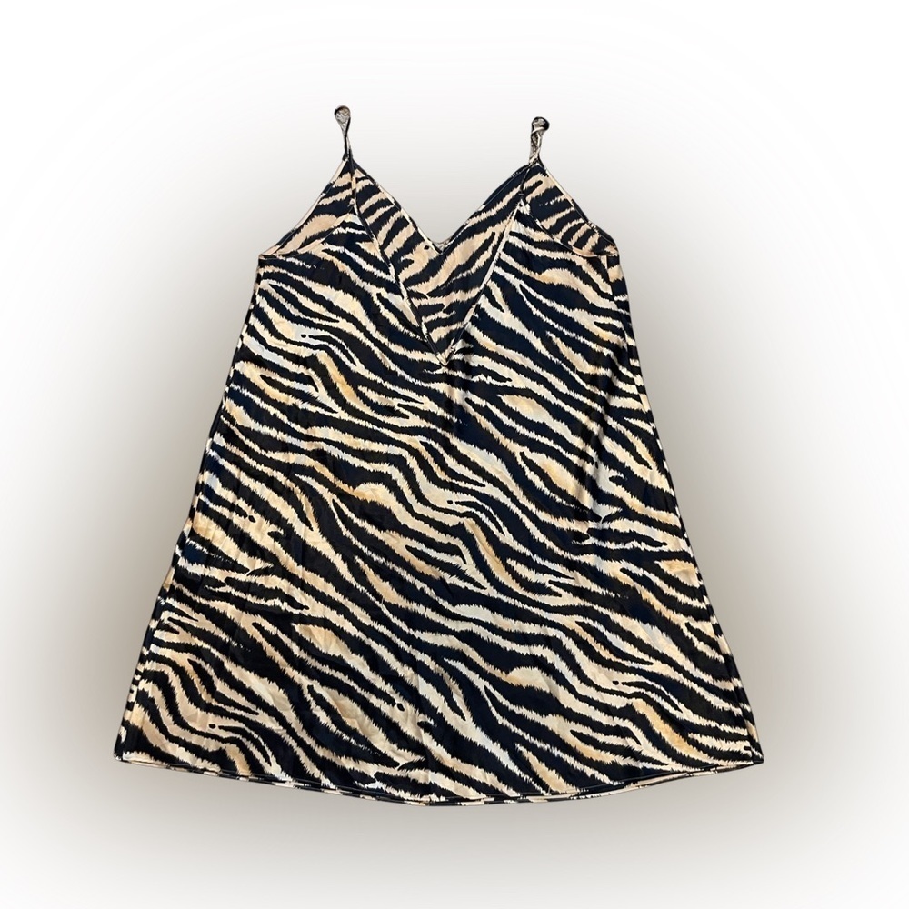 Valerie Stevens vintage made in Hong Kong zebra print tan & black slip dress 1X